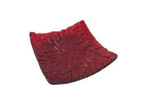 Textured red fused glass dish