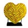 Fused glass heart sculpture with yellow dominant and red & orange accents