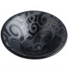 Black fused glass bowl with metallic silver irid swirl design